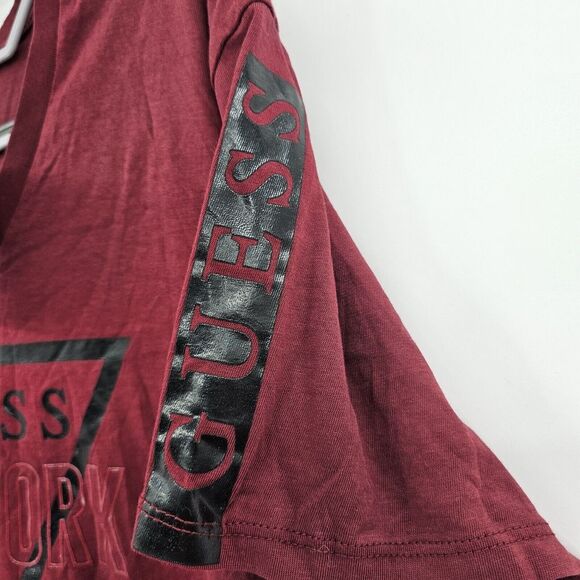 NEW Guess Womens Top Large Cap Sleeve Pinot‎ Noir Cotton New York Logo - Picture 4 of 11